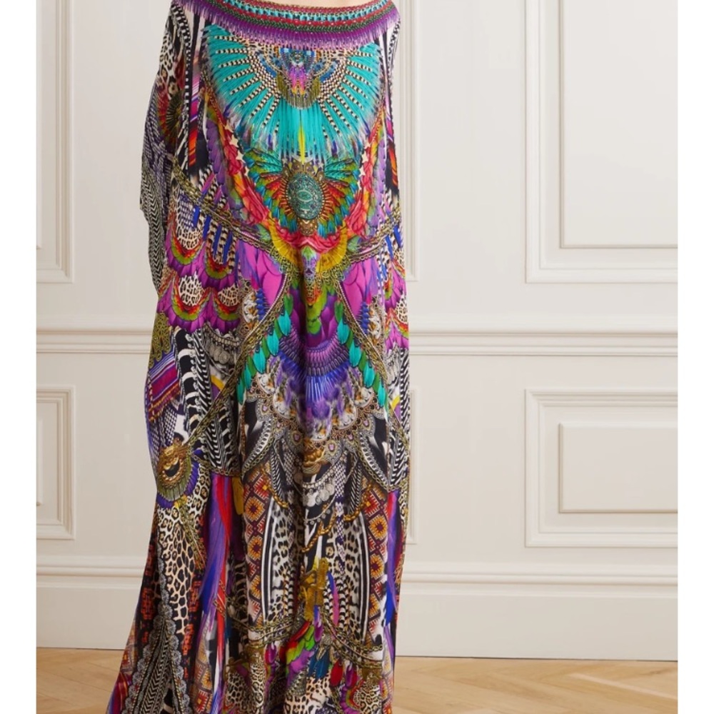 CAMILA Silk and georgette caftan printed with crystals - Picture 2 of 5